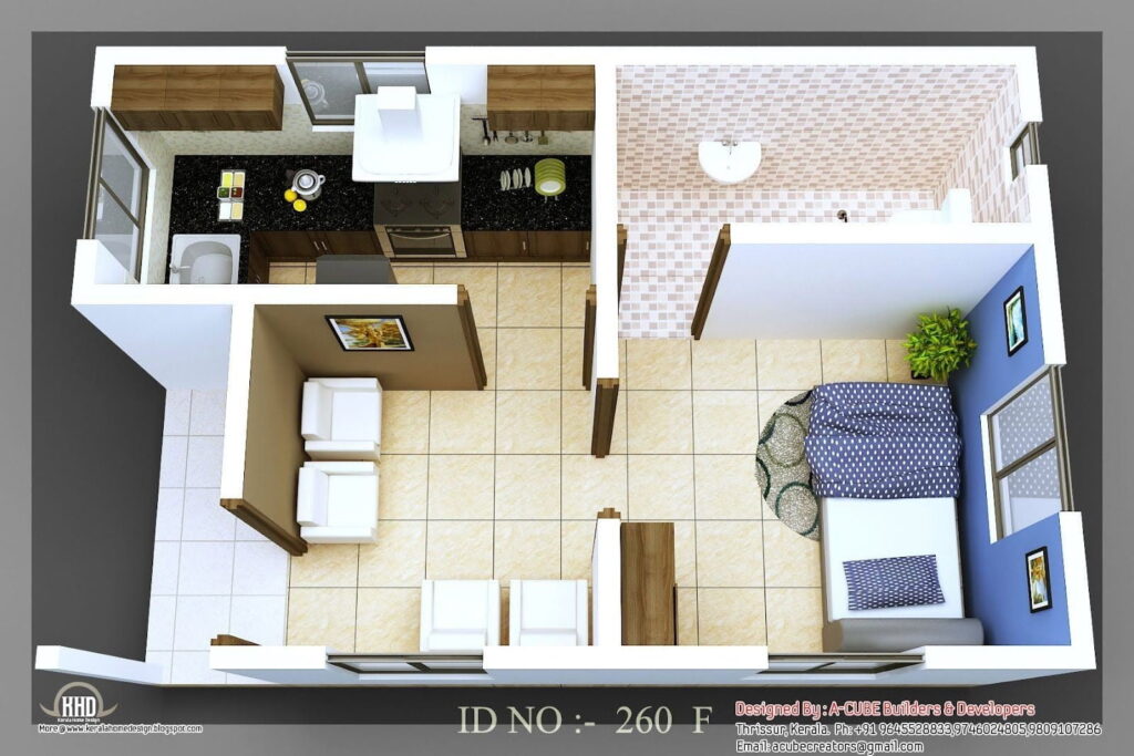 A blueprint plan and looking at a house under renovation.