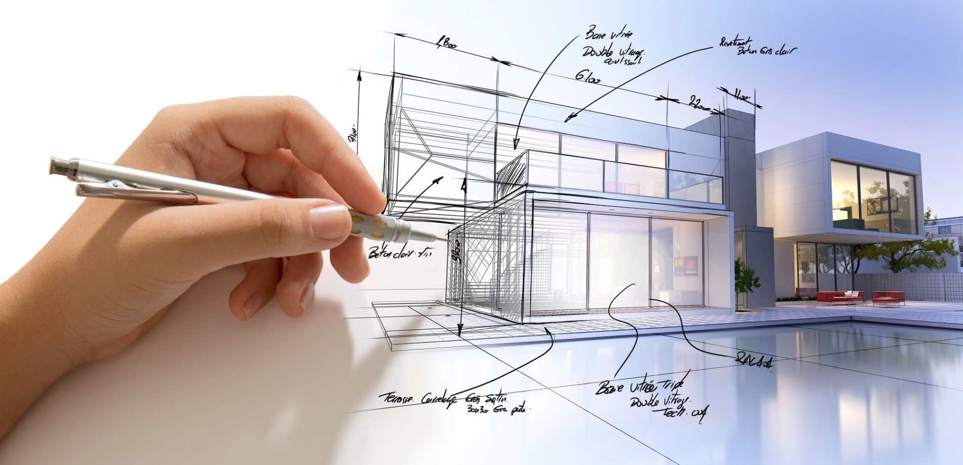 Hand pointing to architectural drawings and blueprints. An example of a beautifully designed and renovated home achieved through Architectural Design Consultations, showcasing a perfect fusion of heritage and modernity.