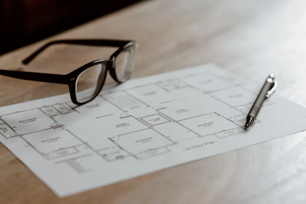 A blueprint of a house design, symbolising the planning appeal process for architectural projects.