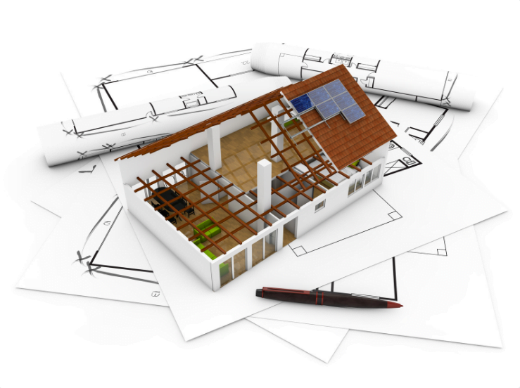Image showing architectural blueprints and building plans, symbolising the planning process behind securing planning permission or a certificate of lawfulness in the UK.