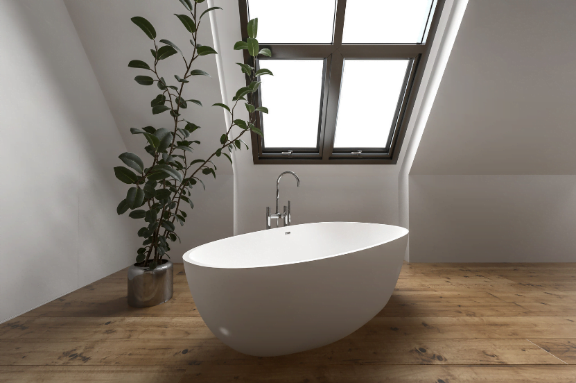 Architectural design of a stylish and spacious loft conversion bathroom, featuring a modern ensuite, in a UK home.