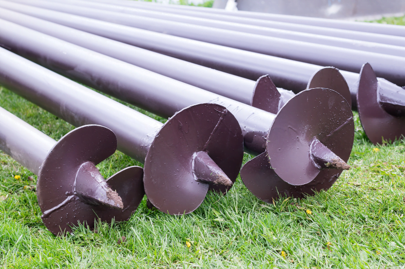 A picture of a screw pile foundation, showcasing its robust structure and easy installation, aptly illustrating the revolutionary role of screw piling in modern architecture
