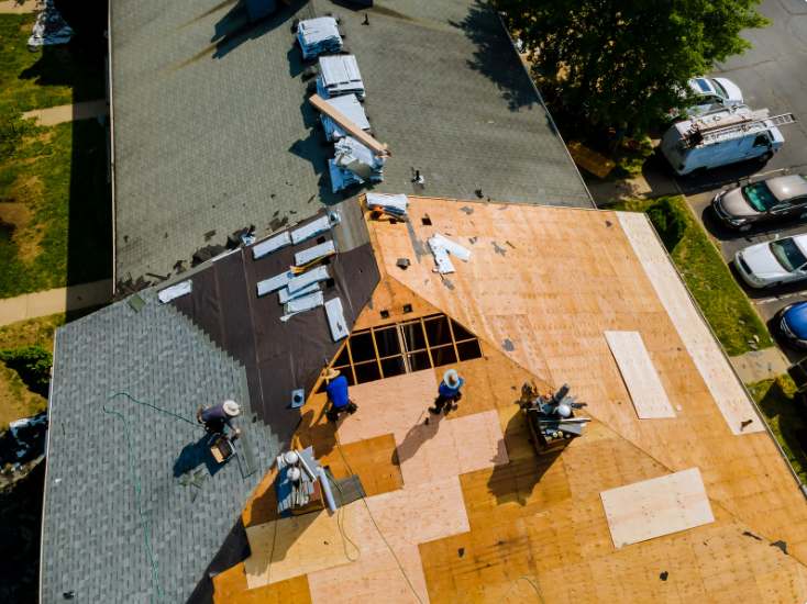 Collage of different types of roofing materials including metal, asphalt shingles, slate, and tiles, symbolising the variety of choices available for home renovations, extensions, and conversions.